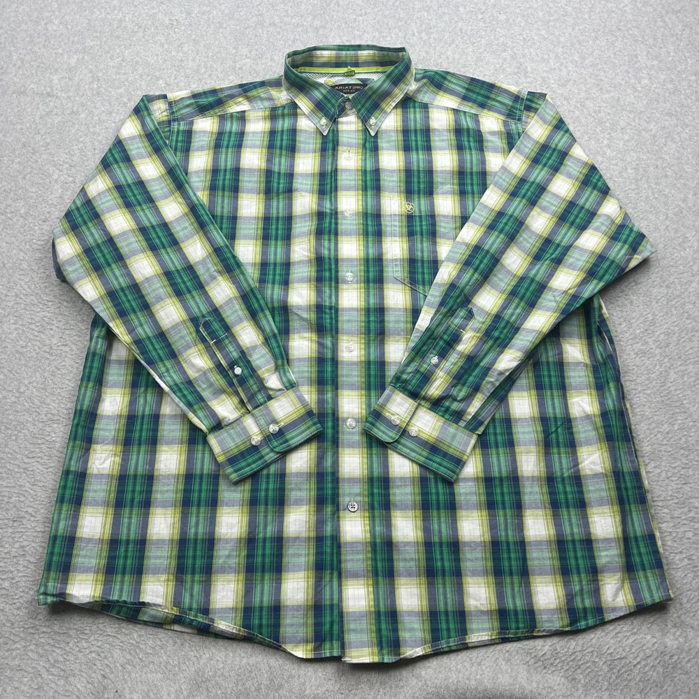 Ariat Shirt Mens XL‎ Green Plaid Pro Series Bailey Classic Long Sleeve Button Up